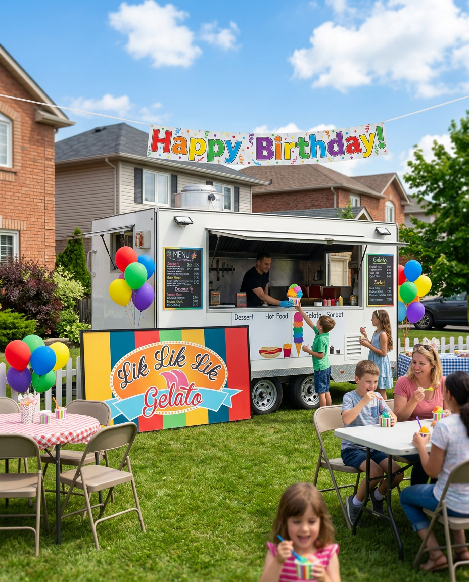 Trailer set up for a birthday celebration