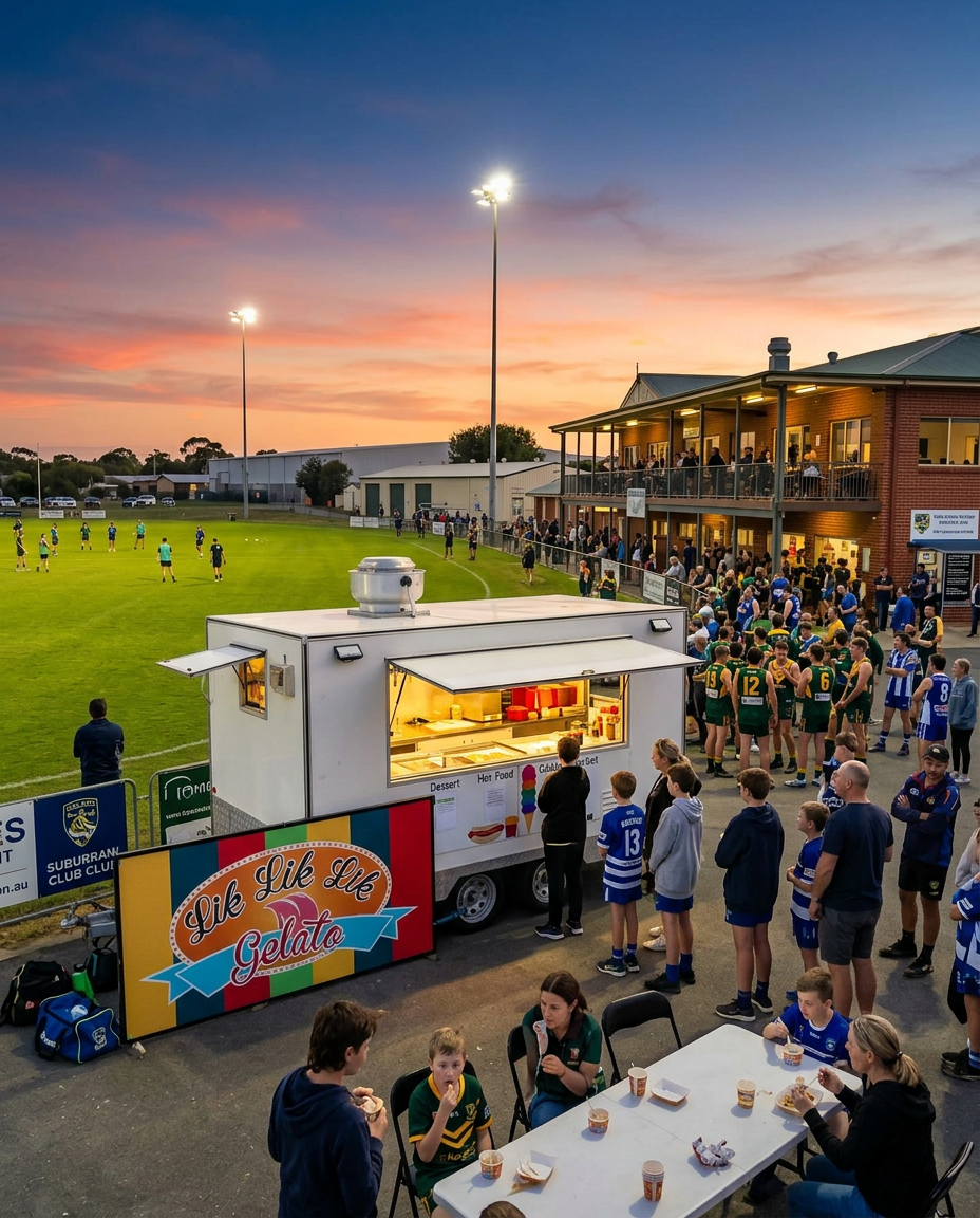 Lik Lik Lik food truck serving a sporting club presentation night beside an oval