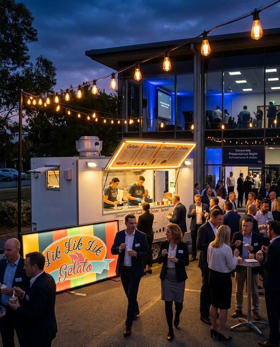 Lik Lik Lik food truck serving an evening corporate presentation event