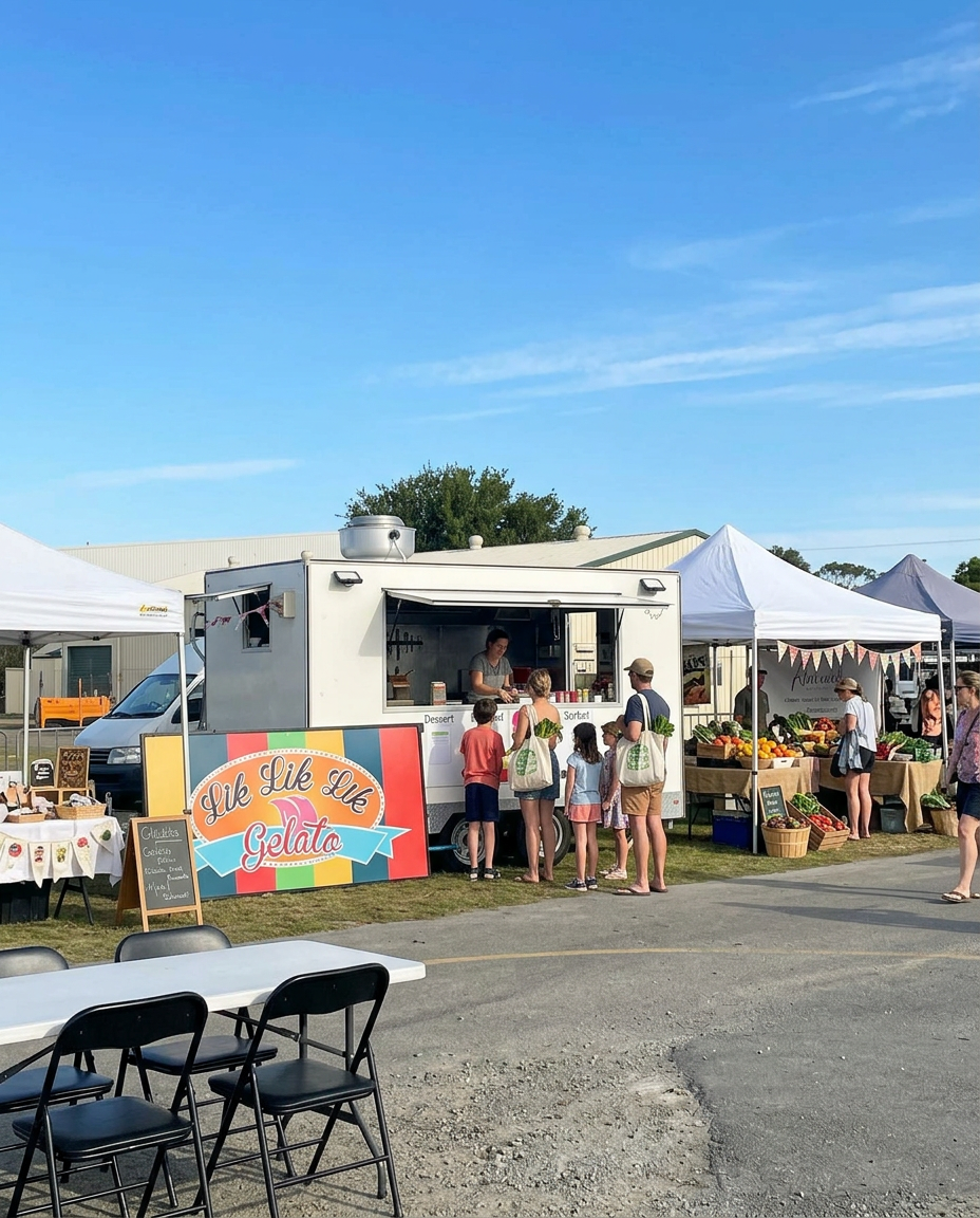 Lik Lik Lik food truck at a weekend market beside market stalls