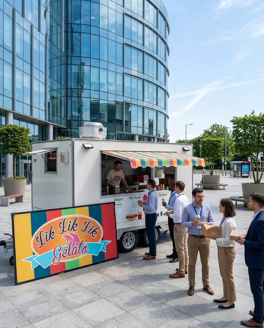 Lik Lik Lik food truck serving office staff outside a modern workplace
